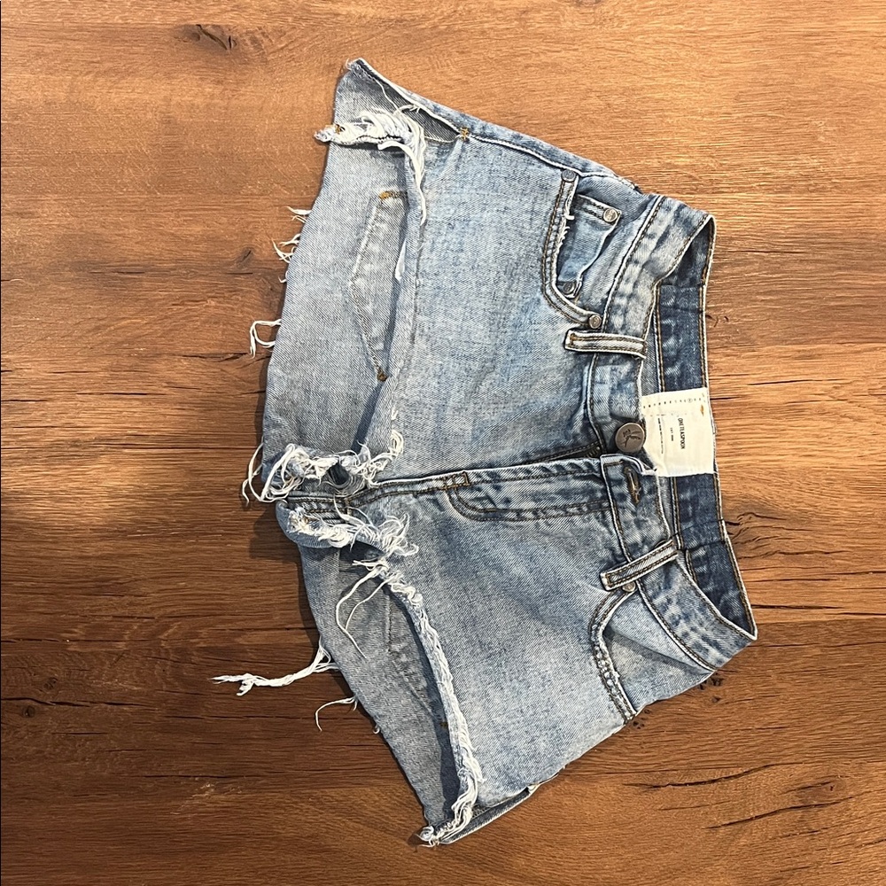 One Teaspoon Distressed Light Blue Jean Shorts